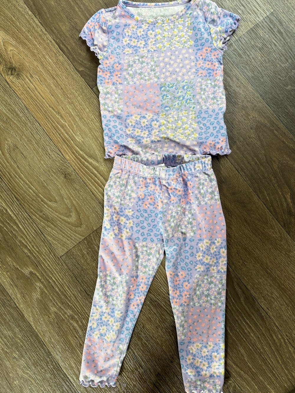 🦄10/$10 Girls' Pastel Floral Patchwork Pajama Set - Pink & Blue